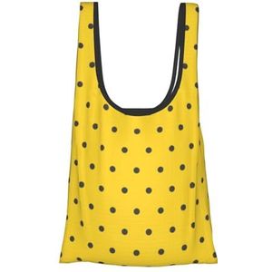 ButxeT Boodschappentassen, herbruikbare boodschappentassen opvouwbare draagtassen, grote wasbare draagtas, zwarte stippen gele achtergrond, zoals afgebeeld, Eén maat