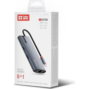 ColorWay - USB-C Dockingstation - 6-in-1 - Grijs - 100W Power Delivery