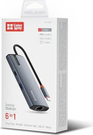 ColorWay - USB-C Dockingstation - 6-in-1 - Grijs - 100W Power Delivery