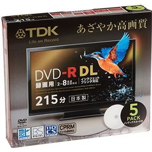 TDK DVD-R DL(Long Dual Layer Disc) CPRM ondersteuning 8.5GB 215min 2-8x wit breed Inkjet printable 5pack 5mm slim case DR215DPWB5S (Japan Import)