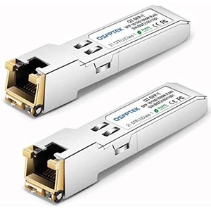 QSFPTEK Gigabit SFP Copper RJ45 Module 10/100/1000BASE-T SFP naar RJ45 Mini-GBIC Transceiver voor Ubiquiti UF-RJ45-1G, tot 100 m - 2 stuks