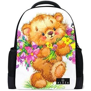My Daily Leuke Teddy Bear Vogel Bloem Rugzak 14 Inch Laptop Daypack Boekentas voor Reizen College School