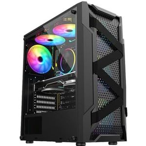 Micro-ATX, Mini-ITX Mid-tower Computerbehuizing, Dubbele Geharde Glazen Panelen, 7 Voorgeïnstalleerde ARGB-ventilatoren USB2.0-USB3.0-HD-audio, Ondersteuning For Waterkoeling(Black)