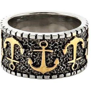 Viking Ankerring Voor Mannen - Noordse Piraat Roestvrij Staal Vintage Sailor Boat Ankerring - Handgemaakte Mode Punk Hiphop Nautische Amulet Biker Heidense Sieraden (Color : Gold, Size : 13)