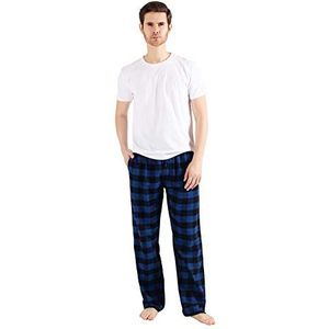 JTPW Heren 100% Katoen Flanel Comfortabele Pyjama/Lounge Bottoms Met Zakken, Black Aqua Plaid, Size:2XL