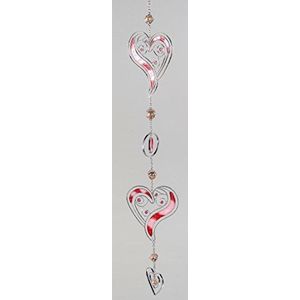 Formano Moderne decoratie voor de raamhanger decoratieve hanger glazen afbeelding venster Tiffany 3 harten rood/zilver Moederdag 60 cm