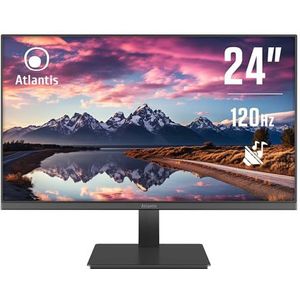 ATLANTIS 24 inch monitor, 24 inch VA 120 Hz, Full HD 1920 x 1080, VGA HDMI, multimedia, FreeSync, audio-/hoofdtelefoonuitgang, kantelbaar, 5 ms reactie, contrast 4000:1, hoek 178/178, HDMI-kabel 1,5 m