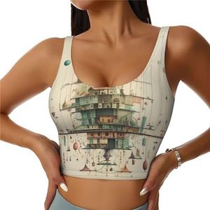 ZXERTG Atletische tanktops met fysieke print, hoge ondersteuning, ideaal voor high-impact trainingen, yoga en hardlopen, Zwart, S