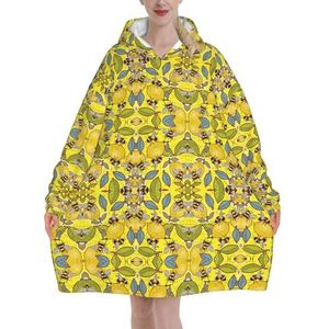 Gele citroen en bij vrouwen Sherpa Sweatshirt Deken Verlengt Warme Gezellige Oversized Draagbare Pocket Hoodie Volwassenen