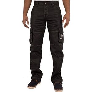 ENZO Heren Designer Cargo Combat Jeans Denim Broek Alle Taille Maten, Zwart gecoat, 28W / 30L