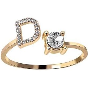Damesmode 26 Initialen Ring Goud Stapelbaar Naam AZ Alfabet Ring Mode-sieraden Paar Cadeau (Color : Gold Color_D)