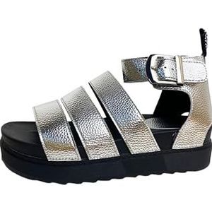 Divadames Gladiator platte sandalen voor dames, open teen, zomerstijl, Zilver, 36 EU