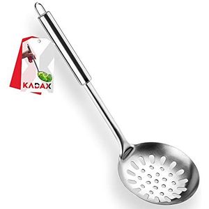 KADAX Schuimspaan van roestvrij staal, schuimspaan voor koken, afseillepel met ovaal handvat, ophangoog, keukenhulp, pollepel voor keuken, pasta, plat, zilver