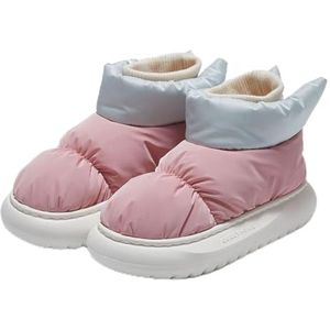 POPOTI Dames enkellaarzen, winter warme sneeuw enkellaarsjes gevoerd katoen flats unisex enkellaarsjes stof veer casual schoenen, Roze, 38 EU