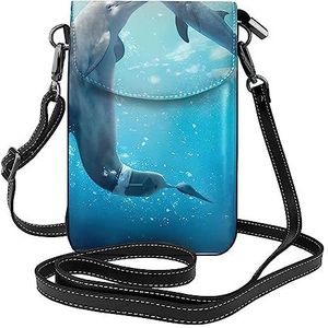 Winter The Dolphin Lederen Cross Body Flip Telefoon Tas Met Afneembare Schouderbanden, Gebruikt Voor Reizen, Dating, Vakantie Geschenken, Zwart, Eén maat