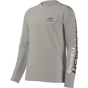 BASSDASH Vissen T-shirts voor mannen UV zonwering UPF 50+ T-shirt met lange mouwen, Ash Grijs/Donkergrijs Logo, 4XL