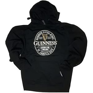 Guinness Label Hoodie Zwart Kangoeroezakje zak trekkoord capuchon 100% katoen met St. James Gate en logo ontwerp voor mannen, Zwart, XL