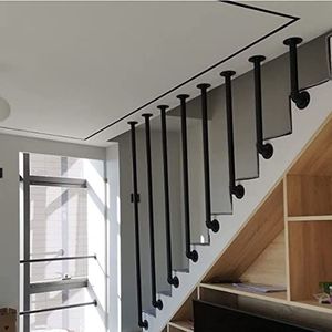 Trap leuning vangrails, moderne zwarte gegalvaniseerde pijp niet-slip reling veiligheid banidaat handrail voor binnenshuis decoreren, buitengreep wandwandbevestiging leuningen (maat: 135 cm (4.4ft))