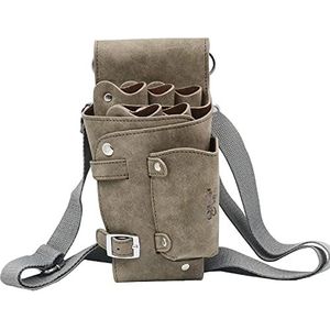 Professionele schaarpakken, Kappersschaar Kam Houder Heuptas PU Leer Retro Grijs 20x13cm 5 Gereedschapscapaciteit
