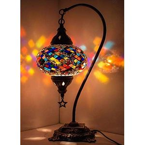 Nieuwe Prachtige Handgemaakte Zwaan Hals Turkse Marokkaanse Mozaïek Glas Tafel Bureau Bedlampje Licht met Messing Lichaam (Multicolor)