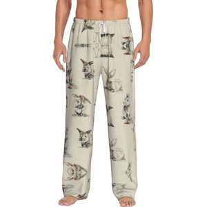 Konijn Achtergrond Mannen Lange Lounge Wear Broek Nachtkleding Pyjama Bottoms Nachtkleding Nachtkleding Met Zakken En Trekkoord, Wit, S