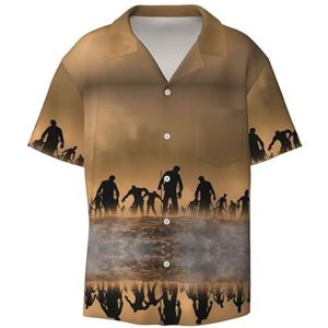 EdWal Veel Zombie Print Heren Korte Mouw Button Down Shirts Casual Losse Fit Zomer Strand Shirts Heren Overhemden, Zwart, XXL