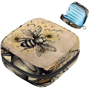 MUOOUM Retro Honing Bij Bloemen Maandverband Opbergtas Draagbare Menstruatie Tas Voor Vrouwen Tiener Meisjes Menstruatie Cup Pouch Nursing Pad Houder