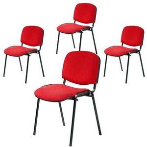 Office & More ISO, 4-delige set, bezoekersstoel, comfortabele conferentiestoel, stapelbaar, met gevoerde zitting en rugleuning, rood
