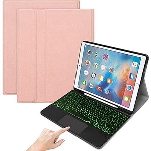 QYiD Toetsenbord hoes voor iPad Pro 12.9""1e / 2e generatie 2015/2017, Soft TPU Achterkant van de Standaard met 7-verlicht kleurentoetsenbord Draadloos Touchpad muis Toetsenbord, Roze