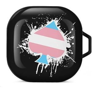 Transgender vlag schoppen aas poker oortelefoon hoesje compatibel met Galaxy Buds/Buds Pro schokbestendig hoofdtelefoon hoesje zwart stijl