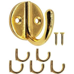 Fuxxer® - Garderobehaken, handdoekhaken, kledinghaken, ijzeren haken, wandhaken, klassiek design, rond, set van 5, messing/goud