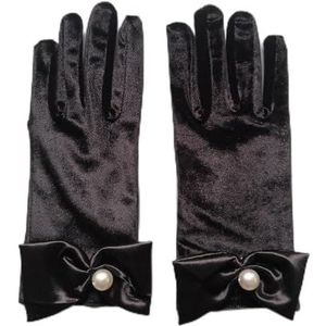 ERQIAO Vrouwen Bruids Bruiloft Handschoenen Korte Lengte Volledige Vinger Bruiloft Accessoires Bead Wit Beige Champagne Bruiloft Handschoenen Voor Bruid, Zwart, Eén maat