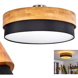 plafondlamp Vrolle, moderne plafondlamp van metaal/hout/stof in nikkelmat/natuur/zwart/wit, lamp in Scandinavisch design, Ø 47,5 cm, 3 lampen, 3 x E27, zonder gloeilampen