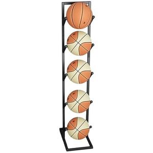 Opbergrek voor sportballen, staand ballenrek Stabiel Gymorganisator Plank/thuiswinkel Garage Zwarte displaystandaard, met antislipmat (maat 5 lagen 40×23×142 cm) 5 lagen 40×23×142 cm)