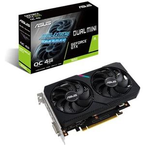 ASUS Dual Nvidia GeForce GTX 1650 Mini OC Edition, compacte gaming-grafische kaart, HDMI, DisplayPort, DVI-D, ledstrips, AxialTech-ventilator, 0 dB-technologie en Auto-Extreme technologie