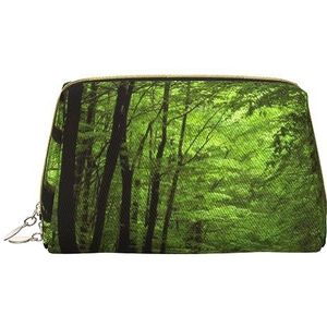 Duitse herder hond lederen wasbare make-up tas voor vrouwen, reizen cosmetische tassen, draagbare rits etui organisator zakje, Groene vegetatie, Eén maat