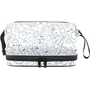 Dubbele Laag Cosmetische Tas Terug School Draagbare Make-up Tas Reizen Organizer Pouch voor Vrouwen Meisjes Toiletartikelen Tassen, Meerkleurig, 27x15x14 cm/10.6x5.9x5.5 in, Make-up zakje