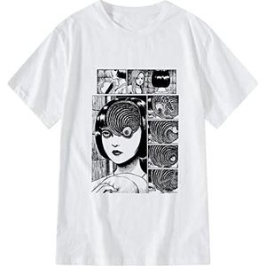 POPRETR Effen wit T-shirt Junji Ito Horror Manga T-Shirt Kawakami Tomie Anime Karakter Gedrukt Polyester T-shirt met korte mouwen voor mannen en vrouwen 6 prints Beschikbare maten Xs tot 6Xl