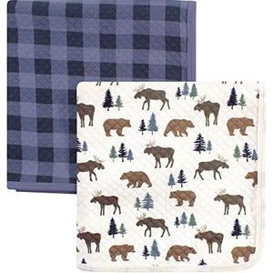 Hudson Baby Unisex Baby Quilted Multi-Purpose Swaddle, Receiving, Stroller Blanket, Moose Bear 2-Pack, One Size