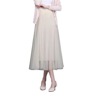 Vrouwen Temperament Midiskirt Lente Lange Overknee Hoge Taille Geplooide Rok OL Office, Abrikoos, Eén Maat