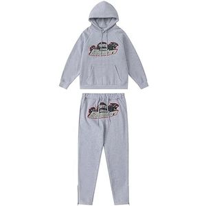 KERLI Trapstar geborduurd trainingspak katoen voor heren en dames Tijger geborduurd vrijetijds-joggingset 2-delige hoodie met capuchon en zakken Sportbroeken Trainingspakken (Color : 8824 gray, Groo