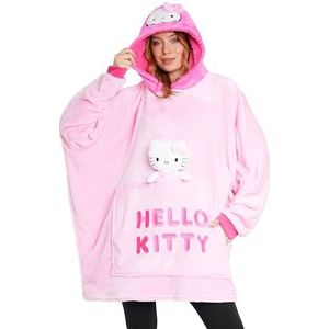 Hello Kitty Sanrio Capuchontrui voor dames, tieners, oversized hoodie, deken met mouwen en pluche voering, anime-cadeau, roze. Hello Kitty, One size
