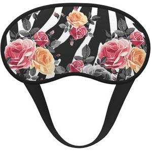 WSHFFILO Rozen Bloem Bloemen Zebra Strepen Gedrukt Verduisterend Slaap Masker Reizen Oogmasker