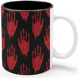 Spookachtig rood bloed handafdruk gepersonaliseerde koffiemok koude dranken warme melk thee beker zwarte voering keramiek beker met handvat cadeau voor vrouwen mannen 325 ml