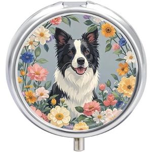 Draagbare Pillendoos Pil Case Border Collie Florals Reizen Pil Doos Kleine Pil Case Dagelijkse Pil Container Pil Organizer Pocket Geneeskunde Doos Leuke Pil Case