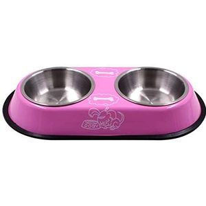 YABAISHI Pet Dog Bowl Cat Bowl Pet Supplies Teddy Dog Food Bowl RVS Non-slip Double Bowl (Color : Pink)