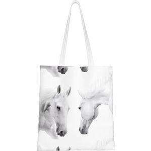LamaMe Witte Paarden 12ann Herbruikbare Canvas Tote Voor Winkelen Strand Moederdag Gift Bag, Zwart, Eén maat