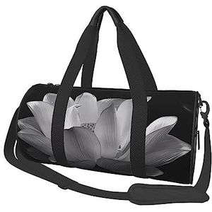 Zwart en wit Lotus Reizen Plunjezak Waterdichte Opvouwbare Sport Gym Bag Overnight Weekend Tassen Voor Vrouwen Mannen, Zwart, One Size, Zwart, Eén maat