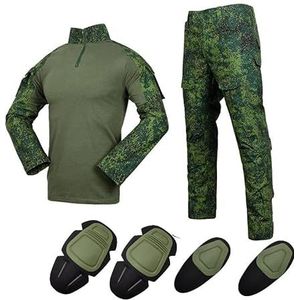 Tactische Camouflage Uniform BDU Combat Sportkleding Airsoft Jacht Schieten Battle Jurk Shirt Broek Set met Kniepad Elleboog Pads