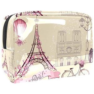 Draagbare Make-up Tas met Rits Reizen Toilettas voor Vrouwen Handige Opslag Cosmetische Pouch Parijs Eiffeltoren